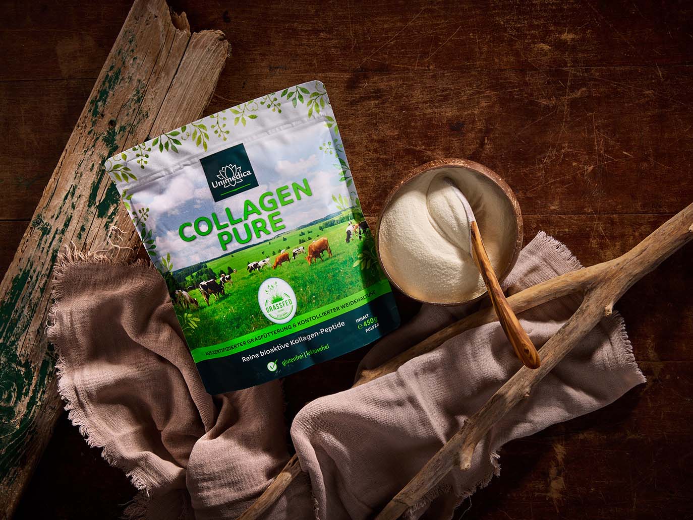 Collagen Pure - Kollagenprotein - aus LIAF zertifizierter Weidehaltung und Grasfütterung - 10 g pro Tagesdosis - 450 g Pulver - von Unimedica